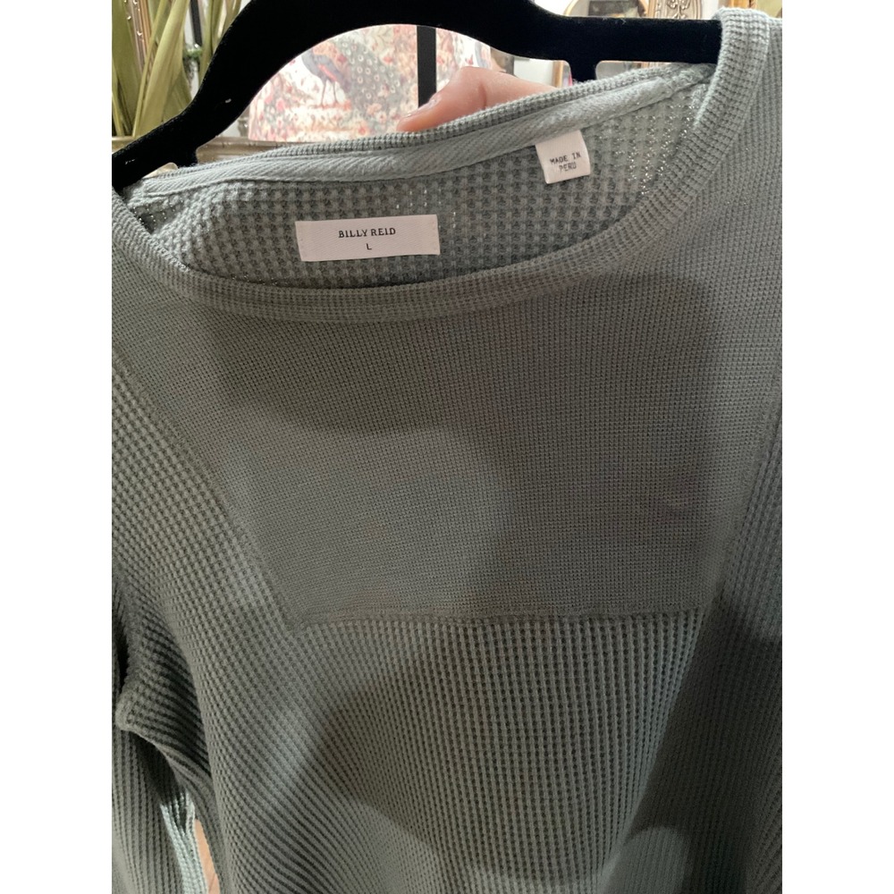 Billy Reid Womens Sage Green Waffle Knit Cotton Thermal Top Long Sleeve Large - Picture 3 of 5